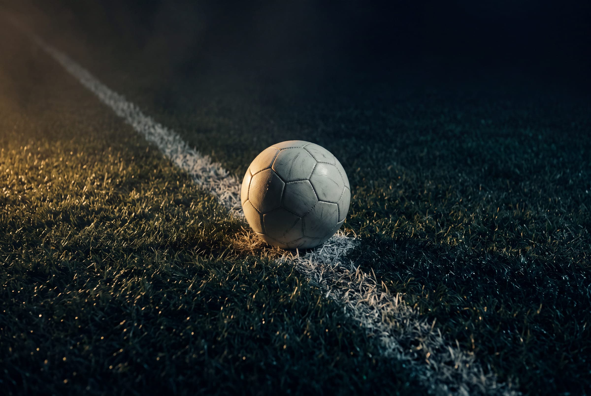 Fußball auf dem Elfmeterpunkt im Streiflicht